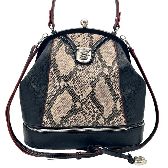 City Block Collection Brighton Black Leather Python Frame Purse Shoulder Strap - Picture 1 of 16